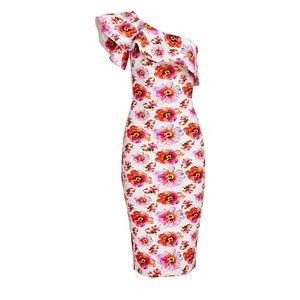 Chiara Boni Floral One Shoulder Dress - Pink and Red